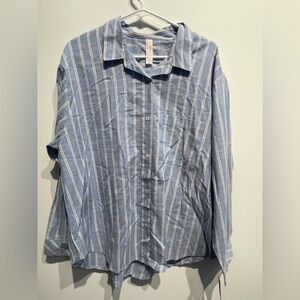 Auden Women's Striped Long Sleeve Pajama Shirt Light Blue Size Large NWT